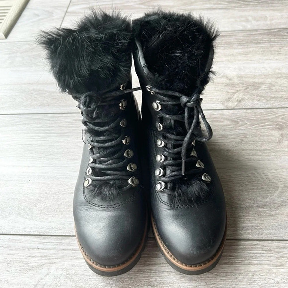 Rudsak Black Leather Lace Up Fur Winter Boots Made in Italy - Picture 2 of 16